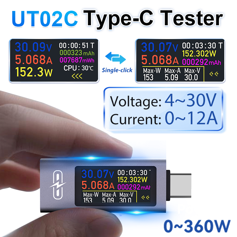 Usb Ammeter Tester - UT02C USB カラースクリーン Type-C テスター電圧電流計 DC4-30V