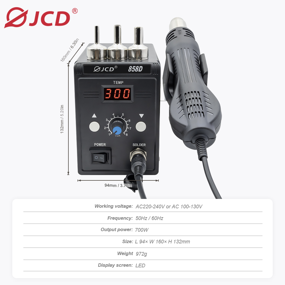 JCD ホットエアガン 858D 700 ワット BGA リ - Hot Air Station 858 のレビューと価格
